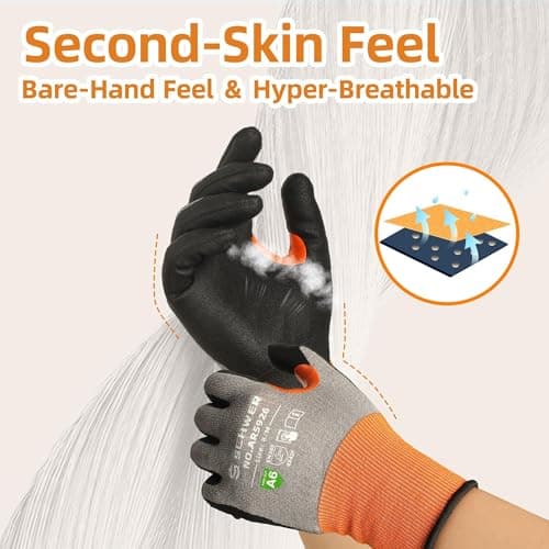 Schwer A6 AIR-SKIN Cut Resistant Work Gloves, Comfortable & Breathable, 21-Gauge Seamless Knit Flexible Safety Working Gloves with Grip for Refined Tasks, Touch-screen, 1 Pair, S, AR5926 - Thumbnail 2