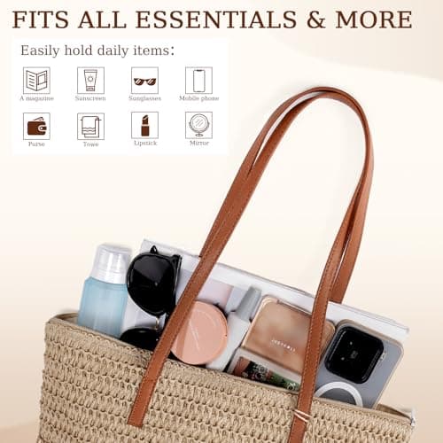 iSamzan Straw Tote Bag for Women: Handwoven Beach Purse with Cutout Design for Travel & Pool Day - Thumbnail 6