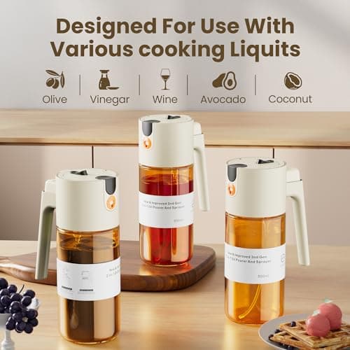 2026 Upgrade 2 in 1 Oil Sprayer for Cooking, 17oz Olive Oil Dispenser Bottle for Kitchen Gadgets with Stickers, Large Advanced Food Grade Light-Blocking Glass Spray Bottle for Salad, Air Fryer, BBQ - Thumbnail 3
