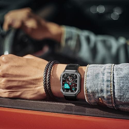 Deczone Band with Stainless Steel Case Compatible with Apple Watch Series 9 8 7 45mm Band, iwatch Bands Rugged Metal Protective Cover for Men (Grey) - Thumbnail 6