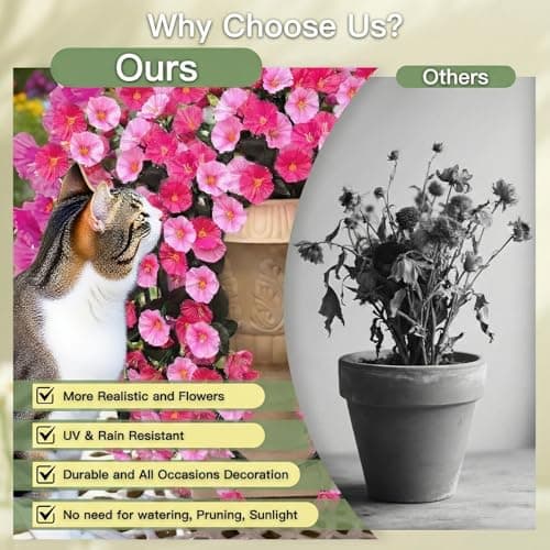 capirosa Artificial Flowers for Outdoors Fake Pink Morning Glory Hanging Flower Decoration, 2Pcs Realistic Faux Plants Petunias Long Trailing Vines,Spring Decor for Porch Patio Balcony Planter Yard - Thumbnail 3