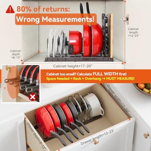 Pot Rack Organizer -Expandable Pot and Pan Organizer for Cabinet,Pot Lid Organizer Holder with 10 Adjustable Compartment for Kitchen Cabinet Cookware Baking Frying Rack,Bronze - Thumbnail 2