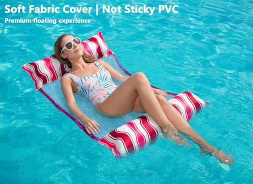Jasonwell Inflatable Pool Floats Adult - Fabric Pool Hammock Floaties Water Hammock Lake Beach Floating Lounger Chair Swimming Pool Noodles Mesh Party Floaty Toys Fun for Adults Heavy Duty (Rose) - Thumbnail 2