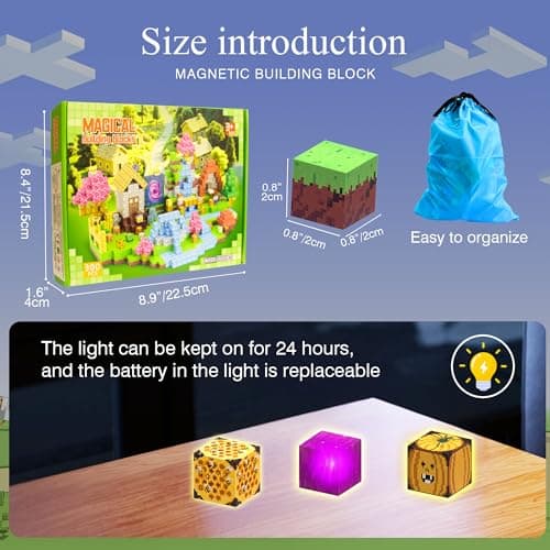HEJIHUI 300 PCS Magnetic Building Blocks with Light Cube - STEM Educational Toys with Storage Bag for Kids 3+ (Village Theme) - Thumbnail 6