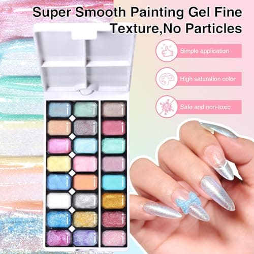24 Color Glitter Patting Nail Gel Polish, Pearlescent Ombre Painting Gel Palette with Sponge Applicators for Blush Blooming Floral Aura French Manicure DIY Nail Art Palette - Thumbnail 3