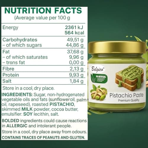 Belgico Pistachio Cream Spread (30% Pistachio) – Sweetened Paste for Dubai Chocolate Bar Filling, Kataifi & Baking – Smooth Nut Butter for Lattes & Desserts – 14oz (pack of 2) - Thumbnail 2