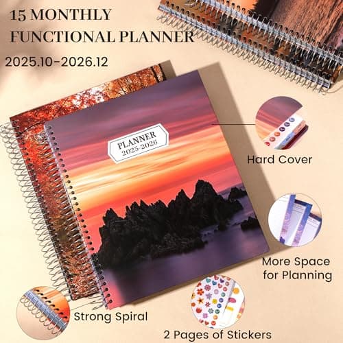 CAGIE 15 Month Planner Oct 2025-Dec 2026 Hourly Daily 2025-2026 Weekly Monthly Planners for Women 25-26 Day Hardcover Calendar Agenda with Stickers, 8.5 x 11 - Thumbnail 2