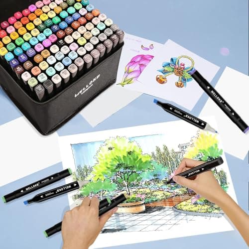 WELLOKB Alcohol Markers, 80 Colors Dual Tip Blender Art Markers for Coloring, Illustrations, and Sketching, Coloring marker for Book Painting (24PCS-Black) - Thumbnail 6