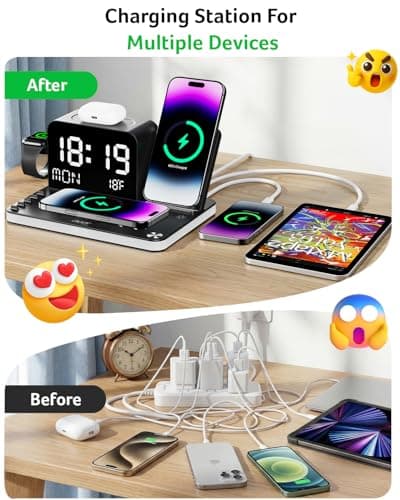 Acer Gadget 7-in-1 Wireless Charging Station Charger Stand for Multiple Devices for Apple - iPhone 17 16 15 14 13 12 Pro Max Apple Watch Airpods, Wireless iPhone Charger Station with Bluetooth TimeSyn - Thumbnail 4