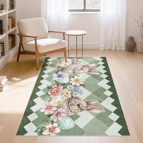 cotiled Area Rug for Living Room, Washable Non-Slip Large Area Rug, Indoor Floor Carpet Low Pile Soft Boho Farmhouse Rug for Bedroom Dining Room Green 3x5 - Image 1