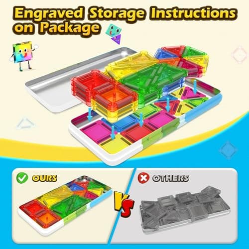 Coodoo Magnetic Tiles for Kids Ages 4-8 Toddler Toys Magnetic Blocks Building Toy STEM Outdoor Kids Toys Gift for Boys & Girls 3+ Year Old, Pocket-Sized Mini Tiles for Classroom Must Haves - Thumbnail 4