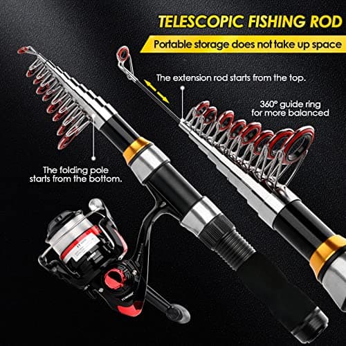 Telescopic Fishing Rod Reel Combo 2PCS 6.89FT Collapsible Fishing Pole Spinning Reel Lures Accessories with Fishing Bag Portable Fishing Rod Kit for Saltwater Freshwater Travel Fishermen Gift - Thumbnail 2