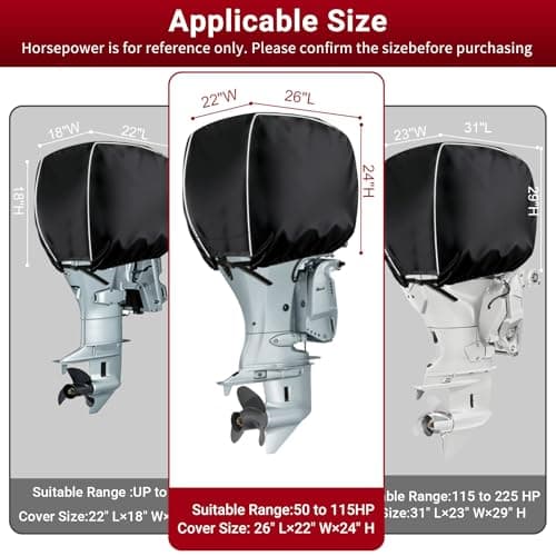 Nxoizam Outboard Motor Cover for 50-115HP, Heavy Duty Oxford Cloth Waterproof & Scratchproof, 2-Stroke 4-Stroke Boat Motor Cover, Black Trailerable Engine Cover with Reflective Strips - Thumbnail 2