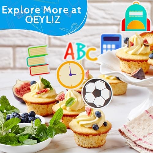 Oeyliz Back to School Cupcake Toppers 36 PCS First Day of School Cupcake Cake Decorations Welcome Party Decorations Back to School Cupcakes Toppers Classroom Party Supplies - Thumbnail 4