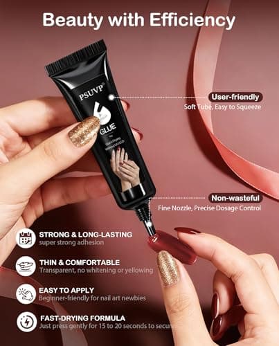 PSUVP Nail Glue&Remover Gel Nail Glue No U/V Light 15ml Super Strong Nail Glue for Press On Nails & Clear Acrylic Nails Tips Air-Dry Strong-Hold Formula - Thumbnail 3