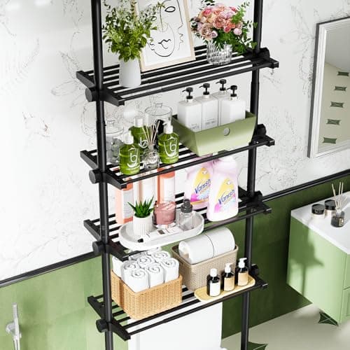 Bonpally Over The Toilet Storage Shelf, 4-Tier Adjustable Bathroom Organizer, No Drill Tension Mounted Shelves, Space-Saving Bathroom Cabinet Rack Above Toilet for Small Rooms, Black - Thumbnail 3