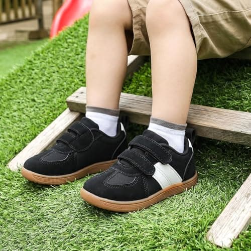 WIDE TOE BOX Toddler Barefoot Shoes Wide Girls Boys School Shoes Zero Drop Tennis Sneakers Non-Slip First Walking Shoe for Daycare Outdoor Activities Black/White Toddler Size 10 - Thumbnail 2