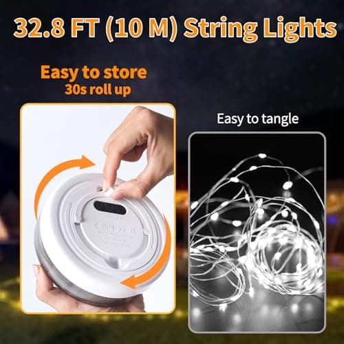 KOBAIBAN Camping String Lights Rechargeable 4000mAh, 3 in 1 Upgraded Outdoor String Lights with 13 Lighting Modes, 32.8FT LED Hanging Lights, Waterproof Camping Lights for Awning Party Festival Decor - Thumbnail 5