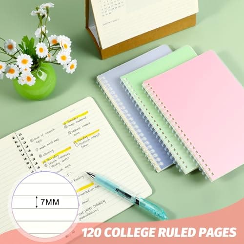 Niodel 9 Pcs Spiral Notebooks, 3 Gradient Colors (Pink/Green/Blue), A5 7mm College Ruled 120 Pages Journals for School Work Travel, Durable PP Cover with Soft Silicone Coil & Rounded Edges - Thumbnail 3