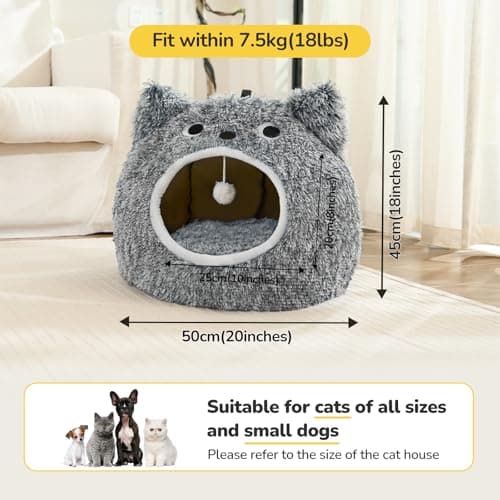 CATISM Cat Bed, Cat Beds for Indoor Cats - Kitten Bed Cave Washable, Soft Plush Hooded, Removable Pillow, Non-Slip Base, Large Cave for Kitty - Thumbnail 2