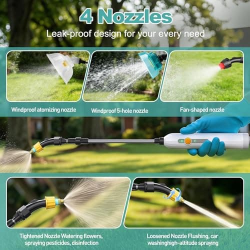 Backpack Sprayer,Sprayers in Lawn and Garden,Battery Powered Sprayer 3.5 Gallon,Telescopic Wand,5 Nozzles,Electric Sprayer with USB Rechargeable Handle,Portable Water Sprayer 12L - Thumbnail 5