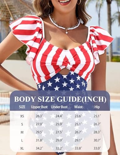 VIAURBE Women's One Piece Swimsuit Tummy Control 4th of July American Flag Ruffle Beach Vacation Bathing Suit flag-2XL - Thumbnail 5
