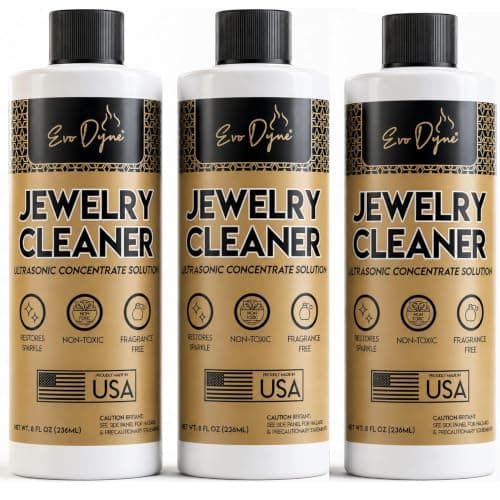 Evo Dyne 3-Pack Ultrasonic Jewelry Cleaner (8oz Per Bottle) – Solution for Diamond, Gold, Silver, Gemstones – Extra Concentrated Formula Jewelry Cleaner for Sonic and Ultrasonic Machines - Image 1