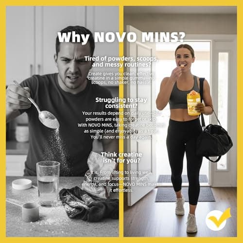 novomins Creatine Monohydrate Gummies 5000mg for Men & Women, Chewables Creatine Monohydrate for Muscle Strength, Muscle Builder, Energy Boost, Pre-Workout Supplement(90 Count)-Orange Flavor. - Thumbnail 6