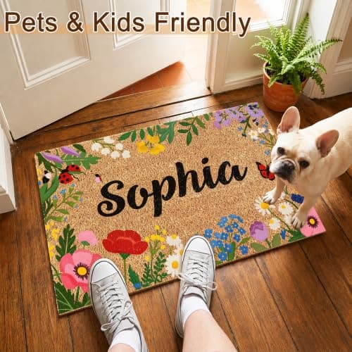 Fincekoom Personalized Natural Coco Coir Door Mat with Heavy Duty Backing Custom Non-Slip Front Door Welcome Mats for Outside Entrance or Porch Entry Housewarming Gift for Home Decor - Thumbnail 4