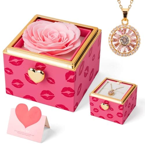 mountova Valentine's Day Gifts for Her Birthday, Funny Flip Rose Box with Necklace Jewelry, Anniversary Wedding Gift for Girlfriend Wife, Lips Print Flower Gift Box for Mom Daughter - Image 1