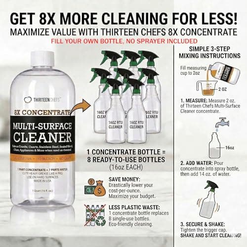 Thirteen Chefs 8X Multi-Surface Cleaner Concentrate - Makes 1 Gallon of Cleaner for Kitchen and Bath - Safe for Granite and Quartz Countertops - 16oz (No Sprayer Included) - Thumbnail 3