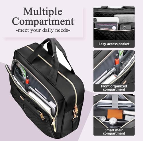 WIRABO 17 Inch Laptop Bag for Women, Computer Bag, Laptop Briefcase, Black - Thumbnail 4
