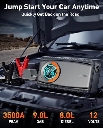 HIPOM Jump Starter with Air Compressor, Car Battery Jump Starter (8.0 Gas/7.0L Diesel), Battery Jumper Starter Portable Jump Box, 12V Portable Car Jump Starter with Tire Inflator, LED Light (Classic) - Thumbnail 2