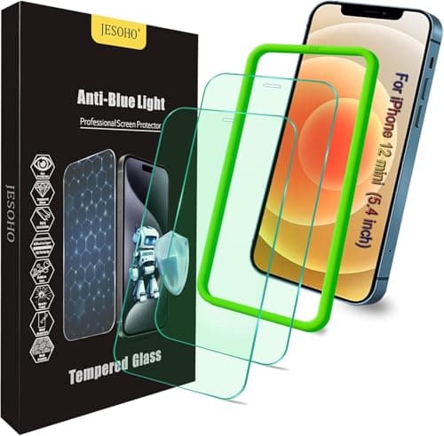 JESOHO Blue Light Blocking Screen Protector for iPhone 12 Mini (5.4"),Eye Protection, HD Tempered Glass Film, No Bubble,Case Friendly, with Easy Installation Kit, 2 Pack