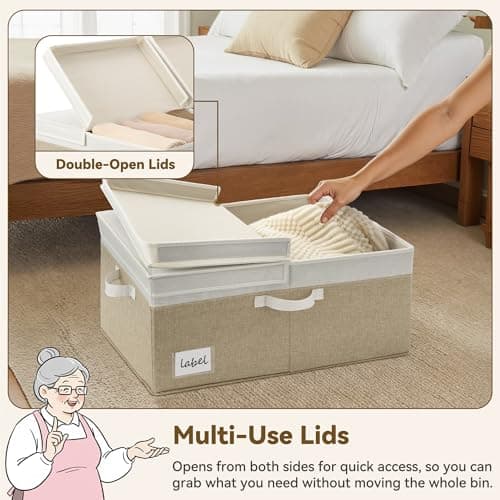 GRANNY SAYS Decorative Storage Boxes with Lid, Large Storage Bins with Label, 63L Fabric Storage Bin for Clothes, Toy Storage Chest, Memory Keepsake Box, White/Khaki - Thumbnail 4