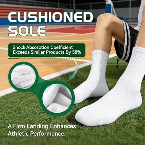 Ycets Men's Crew Socks, White Mens Crew Socks,Cushioned Cotton Athletic Arch Support Moisture Wicking,1-Pairs Premium Trial Pack - Thumbnail 2