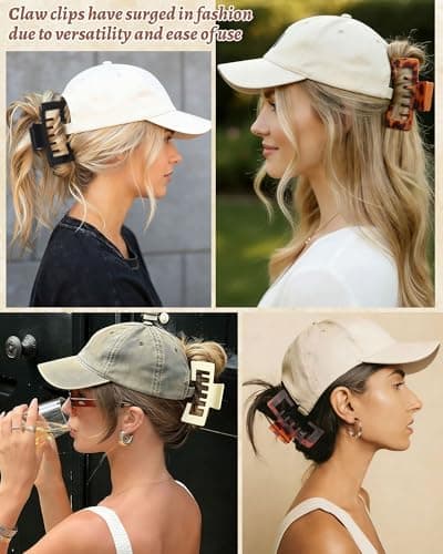 Hat-Friendly Claw Clips for Baseball Caps - 4 Pcs Trucker Hat Hair Clips for Women, Claw Clips for Thick Hair Hat Hairstyles, Gifts Hair Accessories - Thumbnail 6