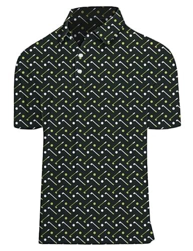Actflare Golf Shirts for Men Moisture Wicking Quick-Dry Pattern Print Performance Polo Shirts for Men Black Golf S - Image 1