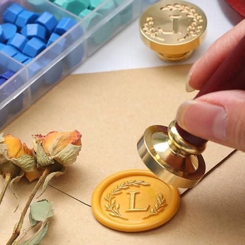 YOLAKIS Botanical Alphabet S Wax Seal Stamp Kit with Initial Wood Handle Vintage Floral Leaves Brass Wax Stamp Head Ideal for Wedding Invites Gift Wrapping Envelopes & Christmas Cards Decor-S Kit - Thumbnail 5