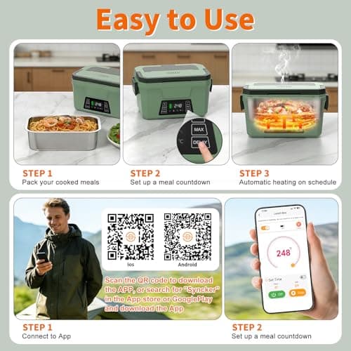 Monteka Cordless Electric Lunch Box for Adults, Rechargeable Heated Lunch Box with Scheduled Heating, Portable Food Warmer with Memory Function & Automatic Keep Warm, Christmas White Elephant Gifts - Thumbnail 5
