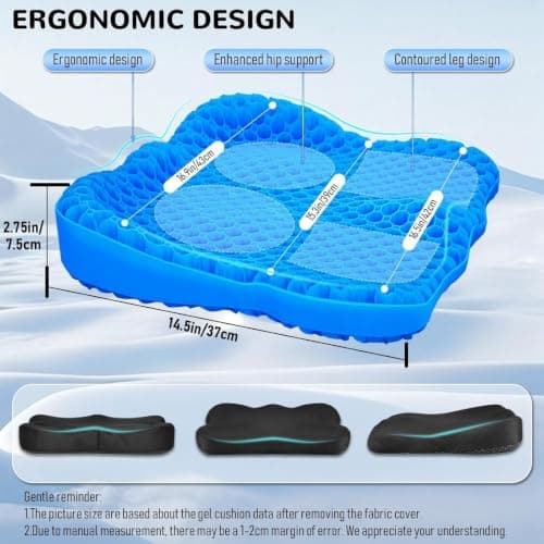 Cooling Gel Seat Cushion, Thickened Big Breathable Honeycomb Design Absorbs Pressure Points Gel Cushion with Anti-Slip Cover Cooling Seat Cushion for Office Chair Home Car Seat Cushion for Wheelchair - Thumbnail 2