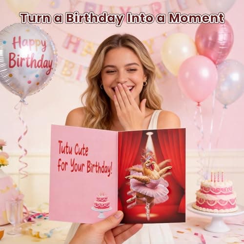 mountova Chicken Birthday Card with Music & Motion, Musical Birthday Cards for Girl, Sister, Granddaughter, Daughter, Mom, Cute Pop Up Birthday Card, 5.9"x7.9" - Thumbnail 5