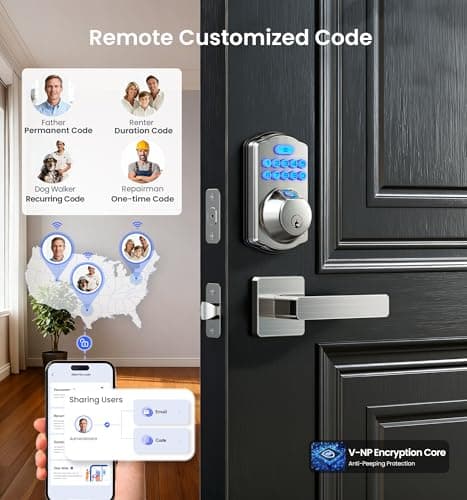 Veise VE012W-L Built-in Wi-Fi Fingerprint Smart Lock with Lever Handle Set, App Remote Control, Keyless Entry for Front Door, Deadbolt Digital Backlit Keypad, Voice Assistant, Auto Lock, Satin Nickel - Thumbnail 6
