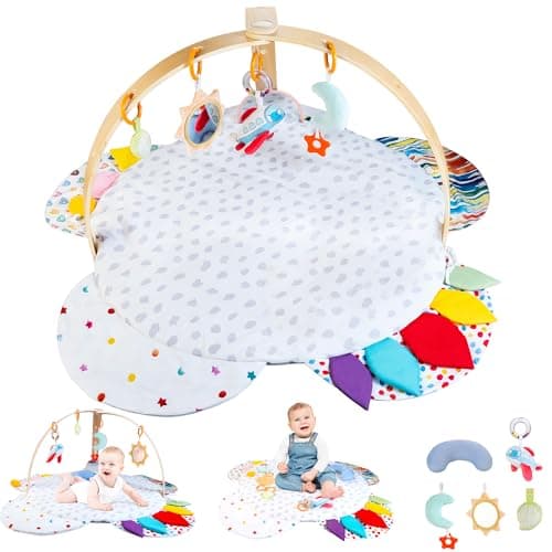 Wooden Baby Activity Gym with Detachable Sensory Toys | Montessori Developmental Play Gym for Infants | Wooden Frame Baby Toy | Foldable Baby Gym