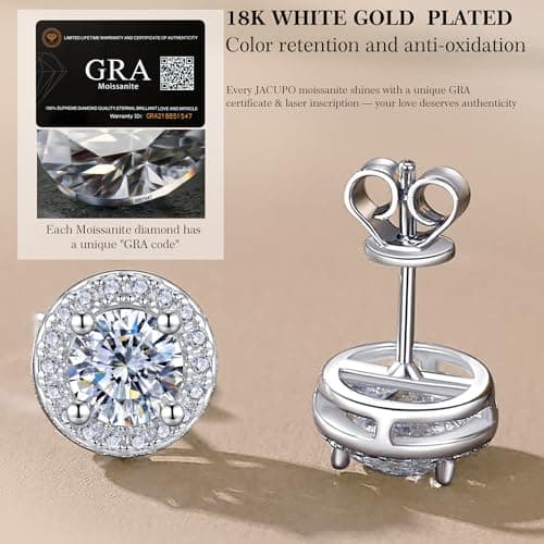 0.5CT Round Moissanite Earrings for Women D Color VVS1 S925 Sterling Silver White Gold Plated Ideal Gift for Wife Mom on Anniversary Mother's Day Birthday Expressing Maternal Love and Friendship - Thumbnail 4