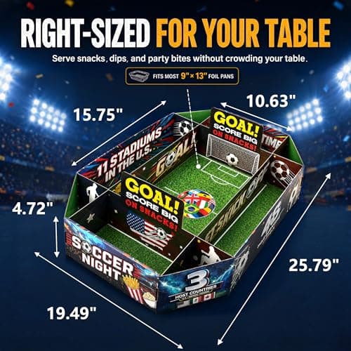Ironraw Large 3D Soccer Snack Stadium with Roomy Center Field for Foil Pan,Corner Sauce Holders & 4 Divided Sections Food Server for 2026 Soccer Watch Parties,Game Day & Birthday, Team Celebrations - Thumbnail 3