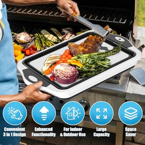 HI NINGER BBQ Prep Tub with Lid, Collapsible Camping Sink with Colander, Cutting Board & Knife Set for Grilling, Smoking & Outdoor Cooking, Collapsible Wash Basin for RV Camping Essentials - Thumbnail 3