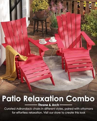 GREENVINES Folding-Adirondack-Chairs-Set-of-2 | HDPE Plastic | Arch Series | Fire Pit Chair | with Connecting Tray | Removable Table | All Weather | for Outdoor Patio Deck Poolside | Red - Thumbnail 5
