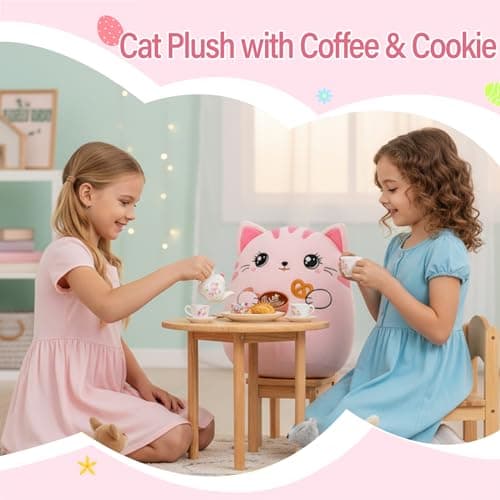 NIUBEHOHO Cat Plush Cushion Body Pillow - 14 Inch Cute Cat Stuffed Animal Cuddle Throw Pillow with Coffee Cookie for Sofa Bed Giant Cat Animal Body Pillow for Adult Kids Animal Plush Cushion - Thumbnail 4