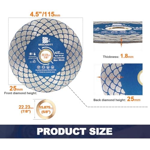 Diamond Saw Blade Tile Cutting Disc 4 1/2 inch - BRSCHNITT for 7/8”- 5/8” Arbor Angle Grinder for Cutting Grinding Porcelain Ceramic Marble Artificial Stoneware - Thumbnail 4